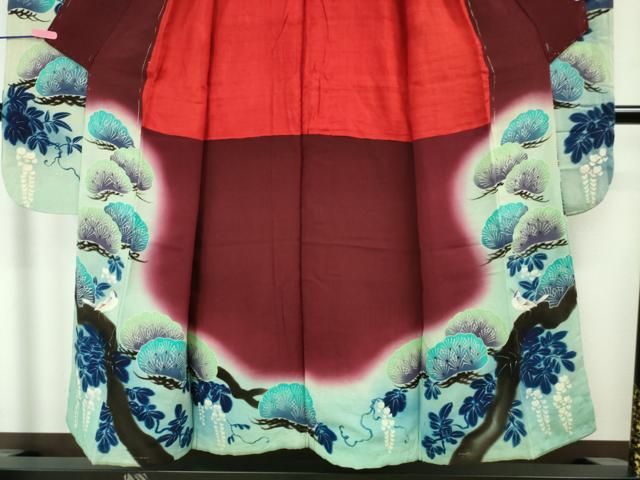 ☪ 平和屋本店 上 アンティーク 大正ロマン 振袖 刺繍 手描き 松藤に  