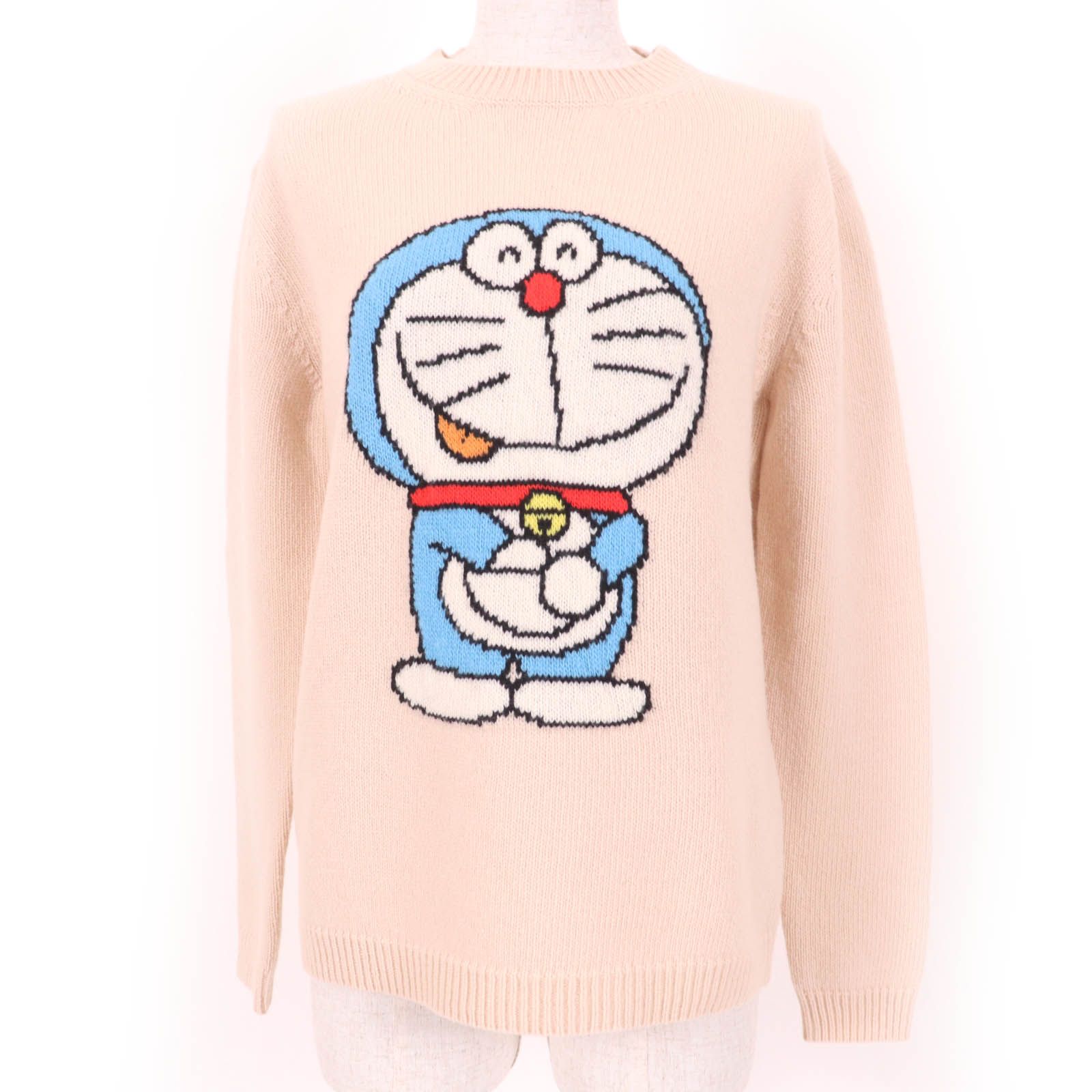 GUCCI DORAEMON グッチ ドラえもん 655654 ウール100％ クルーネック ロングスリーブ ニット ピンクベージュ XS イタリア製 レディース