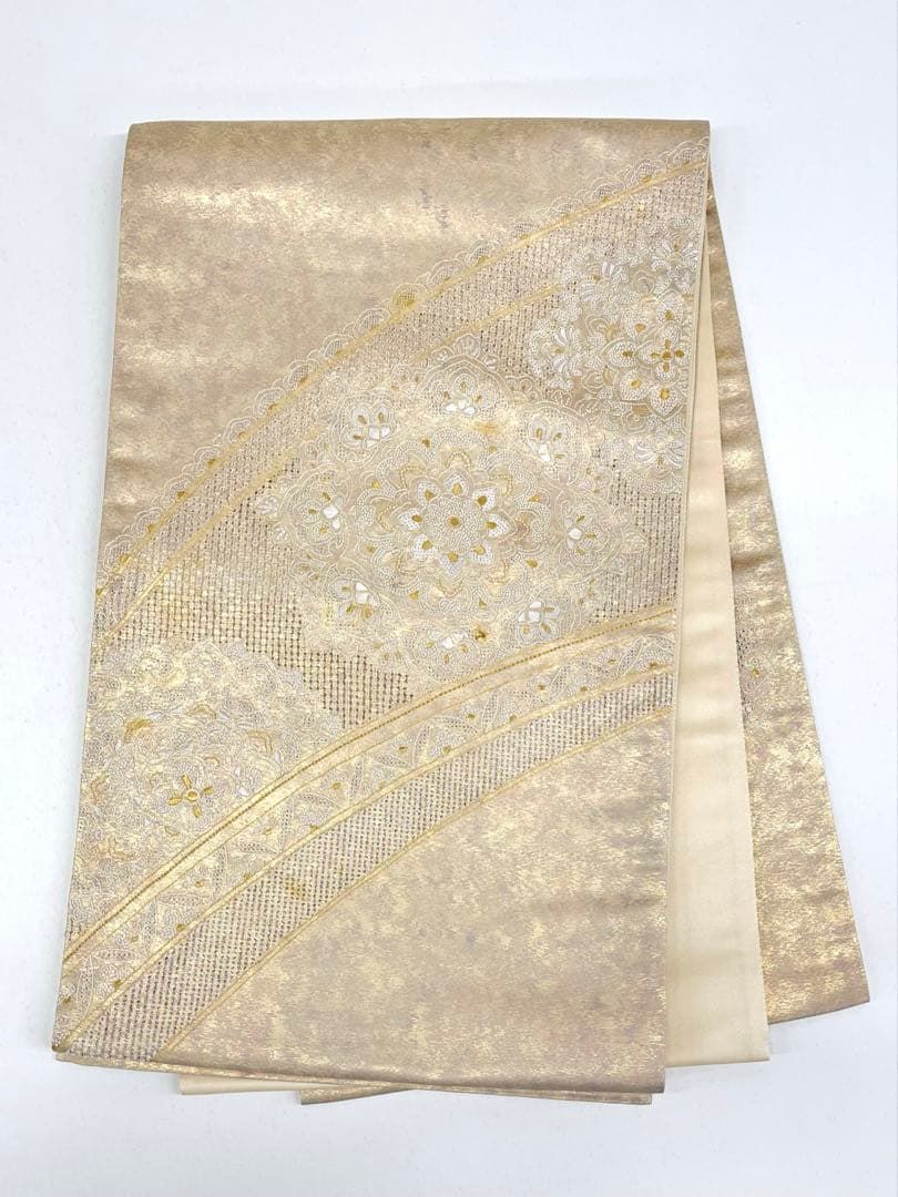 汕頭 蘇州 刺繍 袋帯 正絹 中古】 袋帯 蘇州刺繍 リサイクル レディース 正絹 桃 御所車 刺繍 長