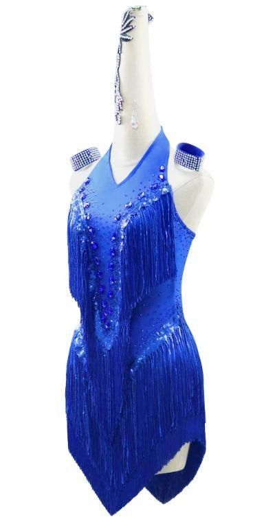 社交ダンスドレス ラテンドレス 競技 デモ用 ロイヤルブルー オーダー