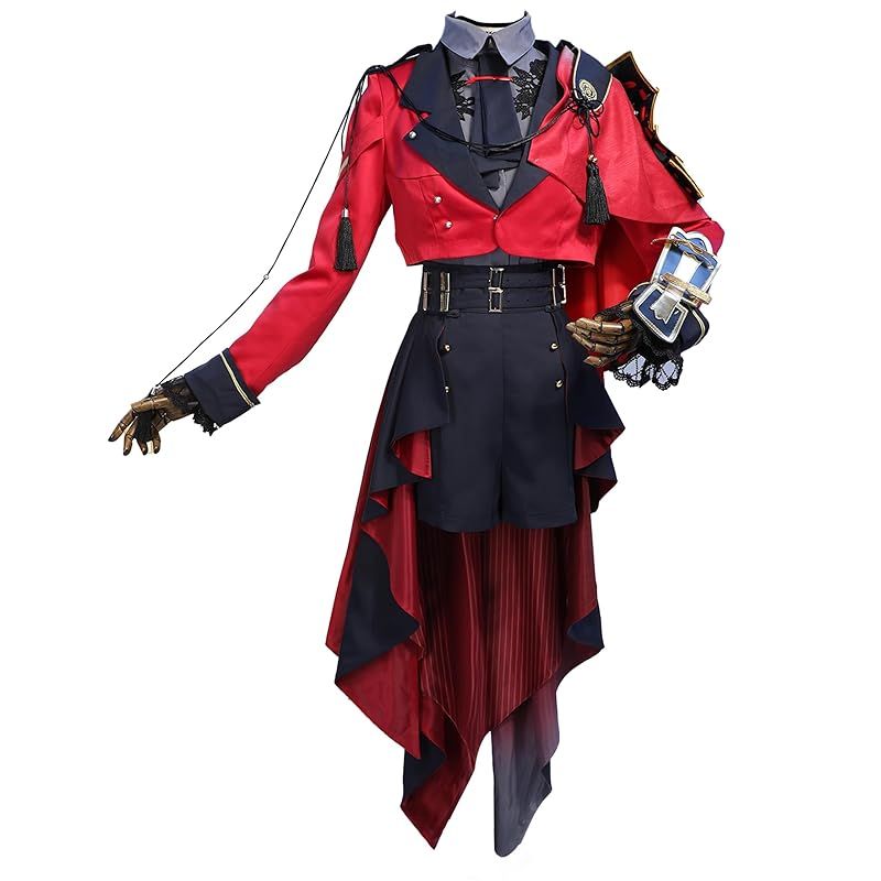 在庫 Miccostumes レディース 大人 男士 華奢な少年風 男の娘風 アニメ ゲーム コスチューム コスプレ コス かっこいい かわいい 萌え キュート 衣装セット 仮装 変身 変装 長い赤ゴシックスーツ 短パン 黒レース 赤い薔薇 帽 1