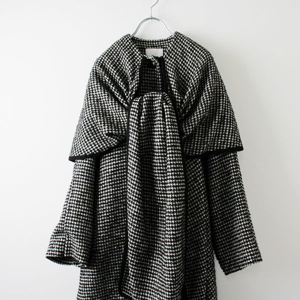 CLANE クラネ MIX HOUNDSTOOTH CAPE COAT 1/ブラック ハウンドトゥース