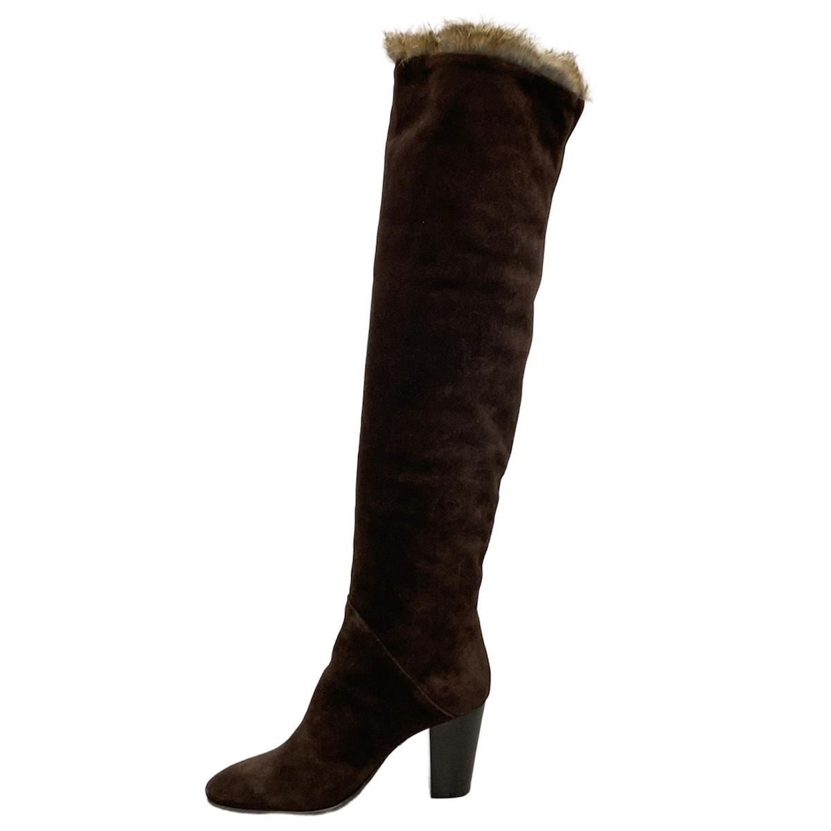 【全国送料無料!】 giuseppe zanotti ジュゼッペザノッティ ロングブーツ 37 1|2 レディース - ダークブラウン ファー