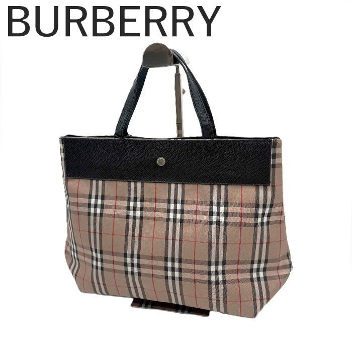 Burberry チェック柄 トートバッグ ベージュ/ブラック バーバリー BURBERRY トートバッグ チェック柄 ナイロン レザー バイ