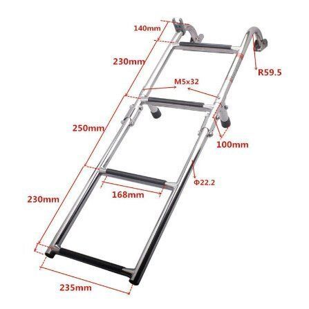 ステンレス鋼ボートはしご1PCE 4ステップ 折り畳み式 取り外し トランサムマウント Fusfatwale付き 耐久性あり