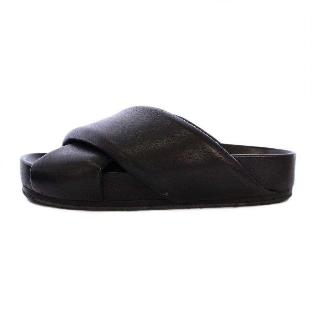ジルサンダー JIL SANDER クロスストラップ レザー サンダル ミュール シューズ 25.5 cm 黒 BM