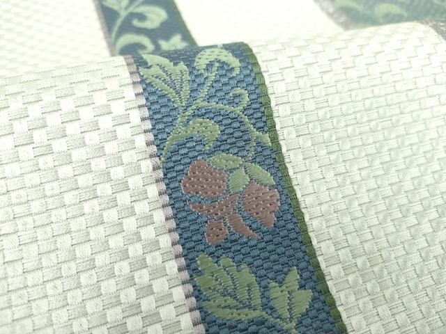 平和屋着物○本場筑前博多織 八寸名古屋帯 草花文 金糸 証紙付き