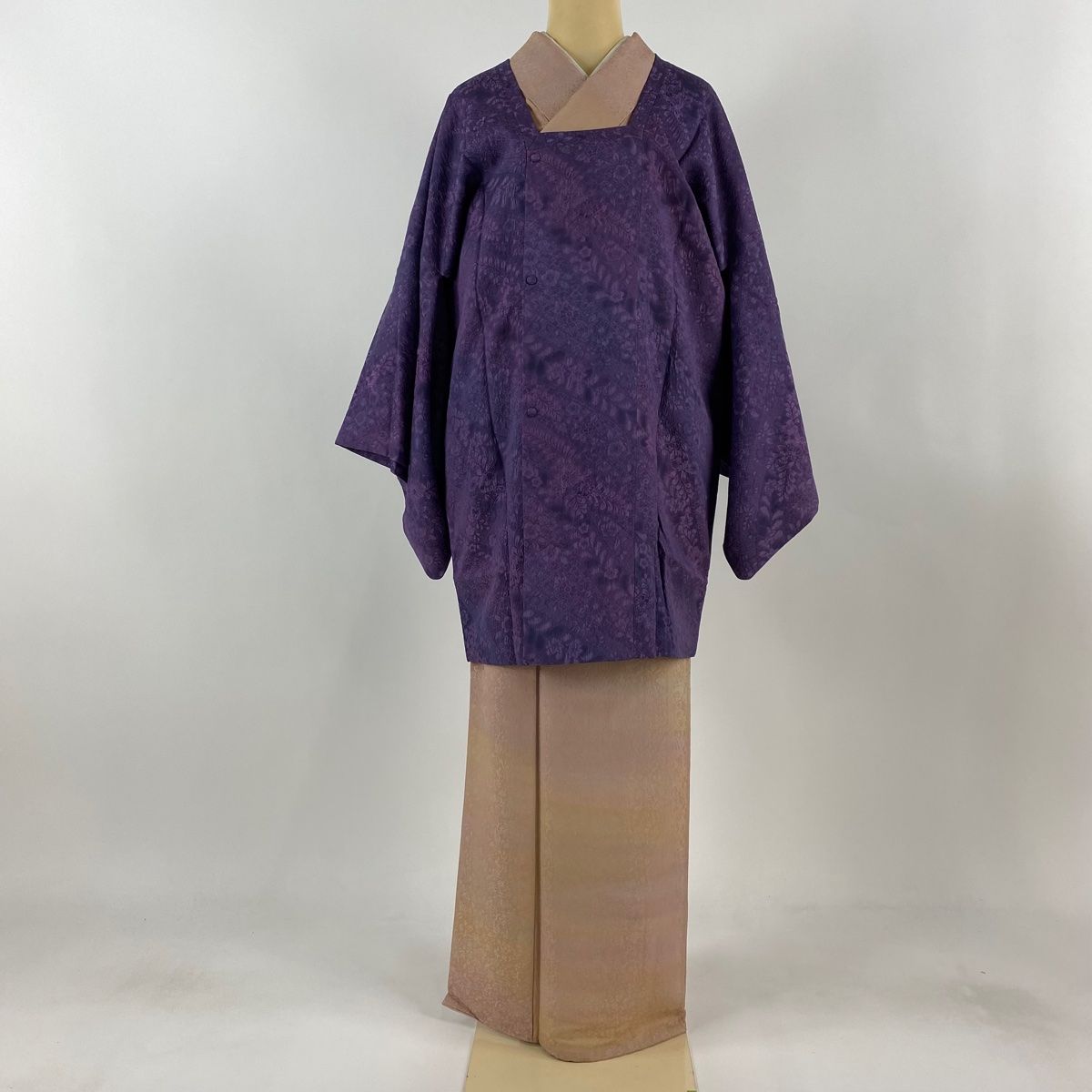 ちどりや】美品 正絹道行コート 身丈93/裄68cm L寸 人気の辻が花 濃淡
