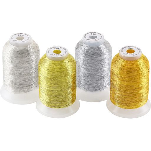 Newbrothread4色(2ゴールド色+2シルバー色)メタリックミシン刺しゅう糸セットラメラメ刺繍糸500M(550Y)50番各スプールコンピュータ刺繍と装飾縫製用