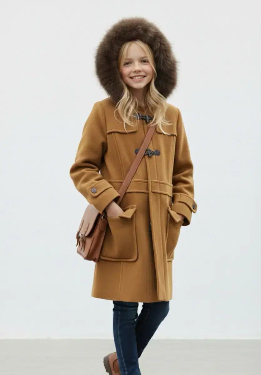 BEEN キッズ ウール ダブル ボタン ファー コート 165