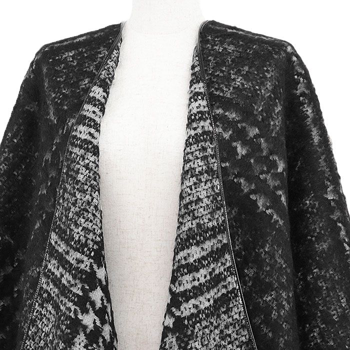 GUCCI グッチ ケープ ツイード|モヘア エナメルトリム GG インターロッキング ハウンドトゥース 千鳥格子柄 ポンチョ ストール メンズ レディース ユニセックス ブラック グレー 黒 灰色 イタリア製