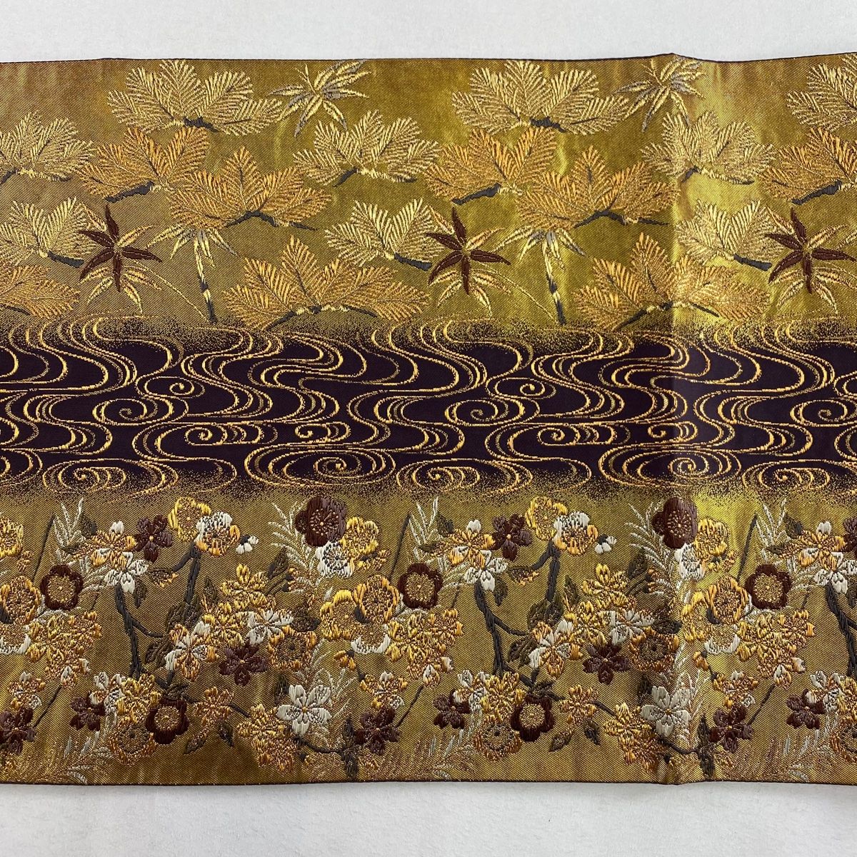 袋帯 美品 名品 加納幸 落款 蒔絵松桜 流水 金糸 箔 金色 お太鼓