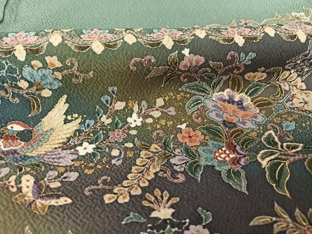 平和屋着物○訪問着 更紗花鳥文 花喰い鳥 暈し染め 金彩 正絹 逸品  