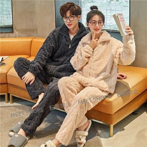 ペア パジャマ 冬 もこもこ カップル ペア ルームウェア セット 長袖 ペアパジャマ モコモコ 前開き ペアパジャマ カップル 秋冬 結婚祝い プレゼント ペアパジ ddhc81