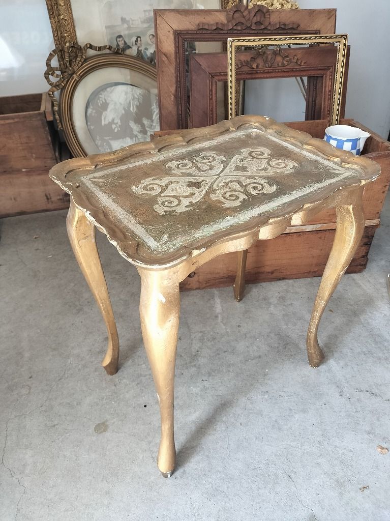 フランス アンティーク 装飾 金彩 テーブル スタンド 木製