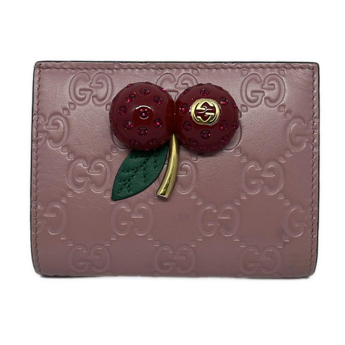 GUCCI グッチ 2つ折り財布 チェリー 476050 ピンク×レッド×マルチ レザー