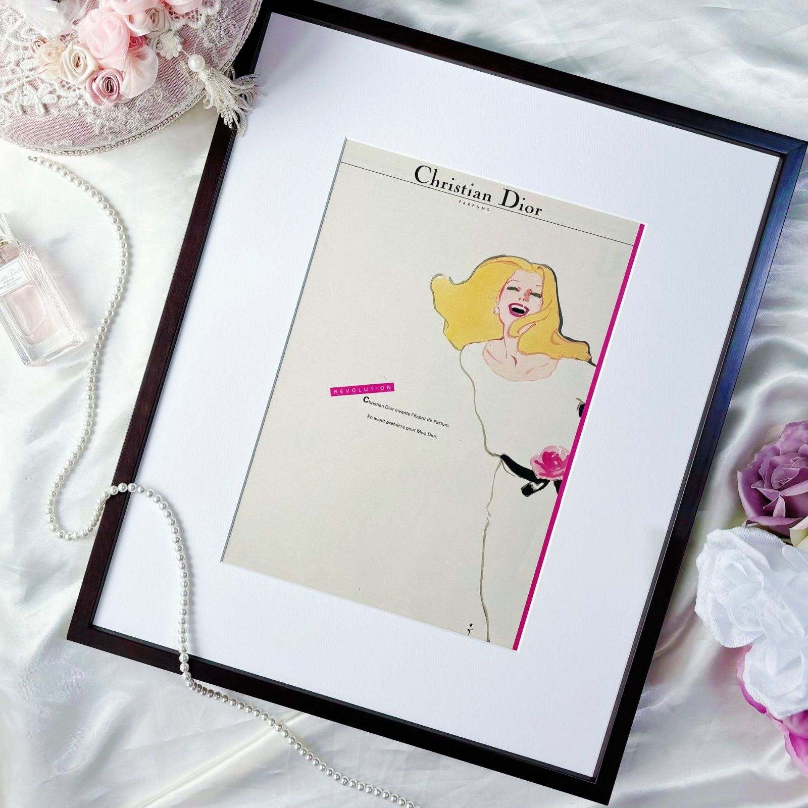＜1982 広告＞Christian Dior Rene Gruau ディオール ルネ・グリュオ ポスター ヴィンテージ アートポスター フレーム付き 額縁 インテリア モダン おしゃれ かわいい 壁掛け ポップ  レトロ