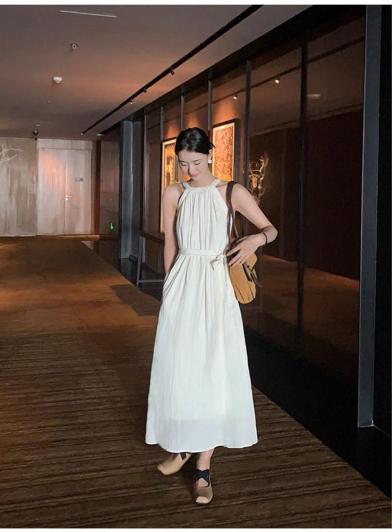 韓国ストリートホルターネックロングワンピース デート服