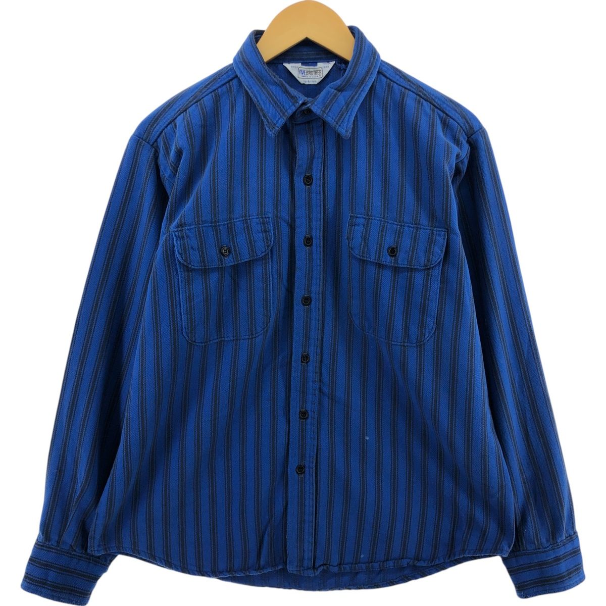 古着 70~80年代 ファイブブラザー Five Brother ストライプ柄 長袖 ヘビーネルシャツ USA製 メンズL相当 ヴィンテージ/eaa492331