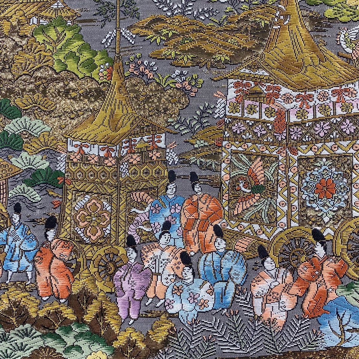 ★未使用品★正絹 袋帯 金糸 銀糸 祇園祭? 袋帯 美品 秀品 祇園祭還幸絵巻 金糸 金色 全通 正絹 【中古