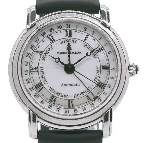Maurice Lacroix モーリスラクロア 27857 マスターピース ファイブハンズ メンズ 腕時計 自動巻き 黒文字盤 デイデイト 裏スケ  管理YK25621 - ブランド腕時計