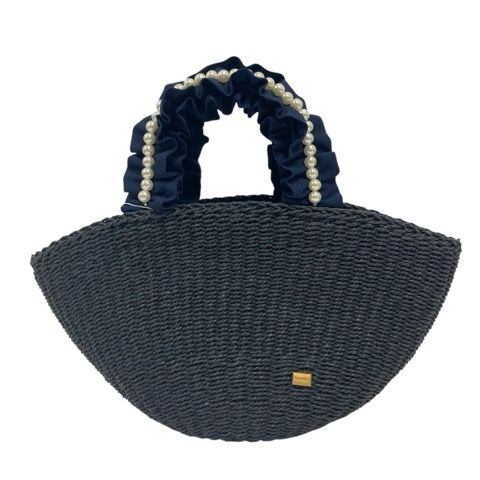 エムズグレイシー M'S GRACY カゴバック パール フリル 紺色