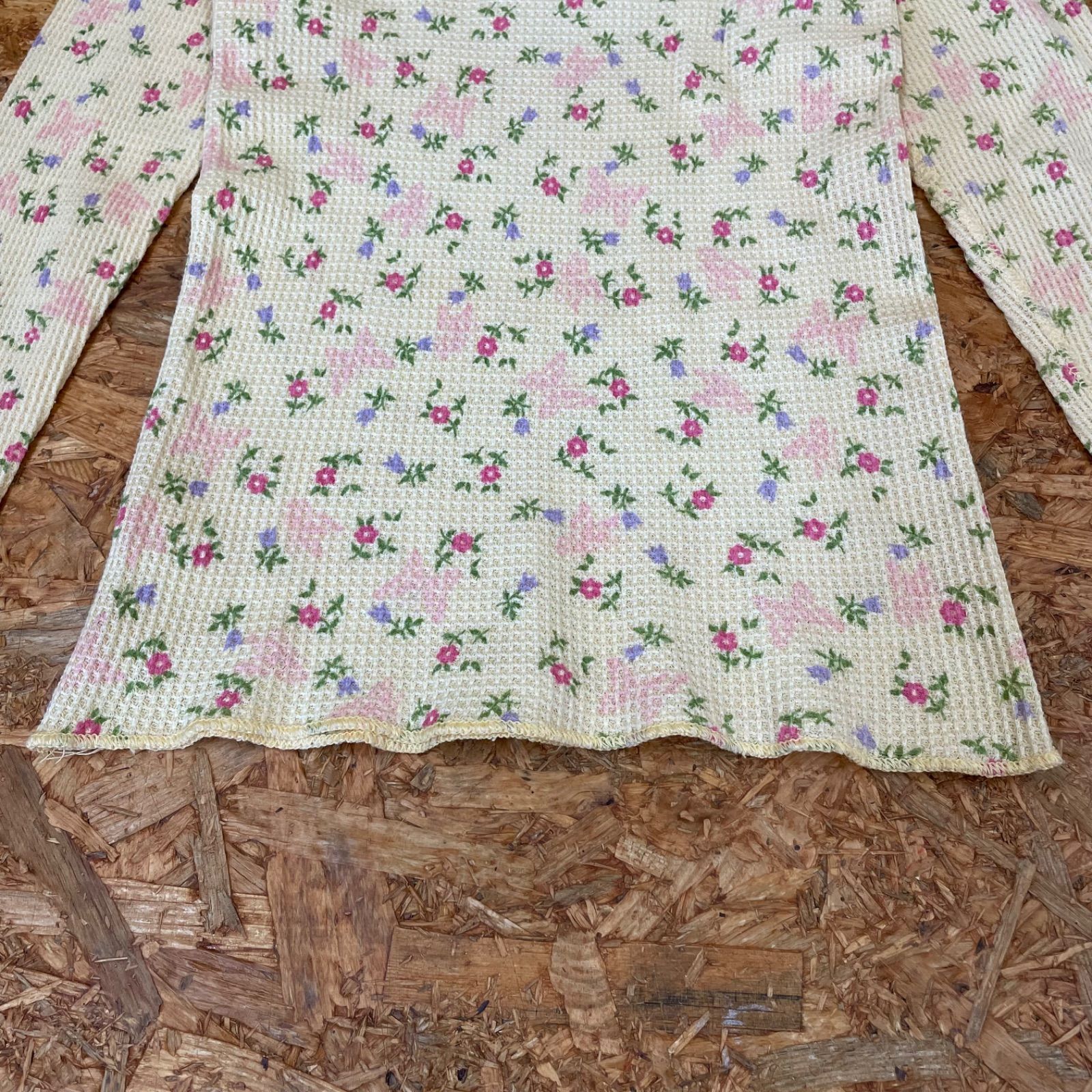 USA製 ヘンリーネック サーマルTシャツ 花柄 長袖 レディース Ladies 