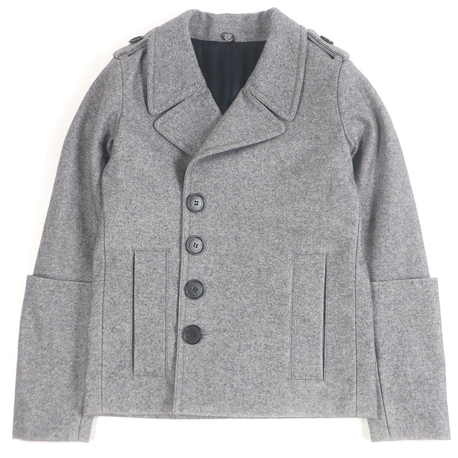 □Dior HOMME ディオールオム ウール100％ エディ期 ロゴボタン エポレット付き ピーコート ジャケット グレー 40 イタリア製 正規品 メンズ