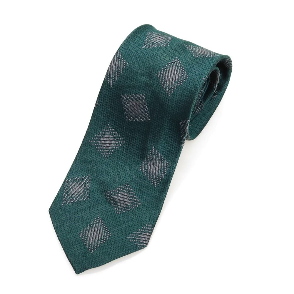 【中古】フィオリオ FIORIO スフォデラータ シルク 小紋柄ネクタイ ピーコックグリーンxライトグレー【メンズ】