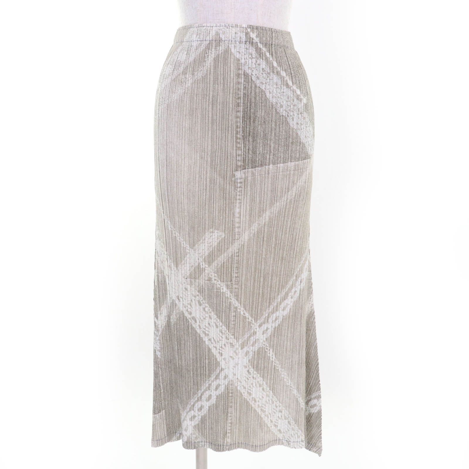 PLEATS PLEASE プリーツプリーズ イッセイミヤケ PP61-JG605 転写プリント ロングスカート ベージュ 3 日本製 正規品 レディース
