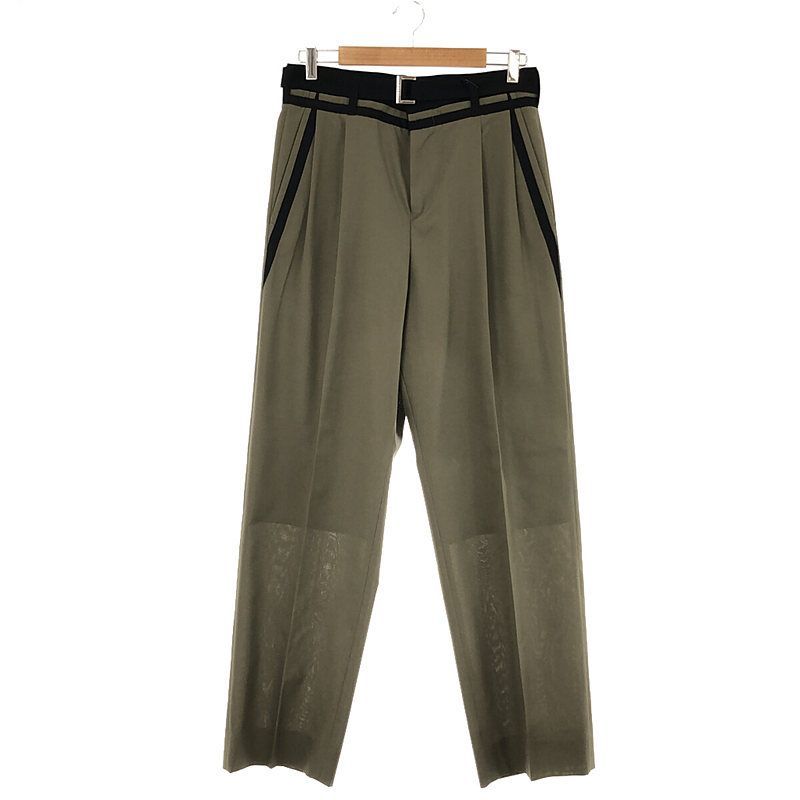 【美品】  sacai / サカイ | 2021AW | Belted Tak Pants / ベルテッド 2タック テーパードパンツ | 2 | カーキ/ブラック | メンズ
