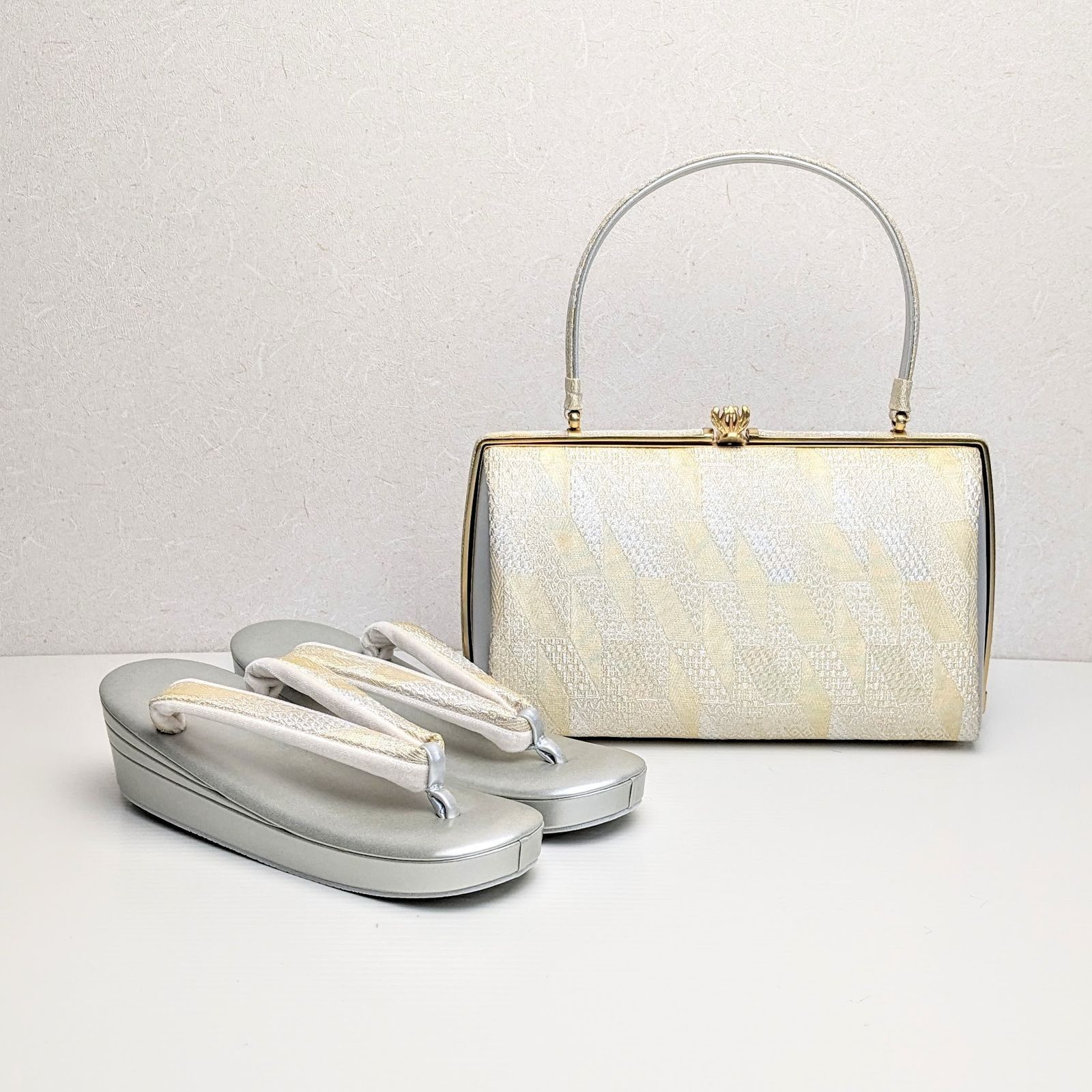 草履バッグセット 紗織ブランド フォーマル 帯地 シルバー Lサイズ I5