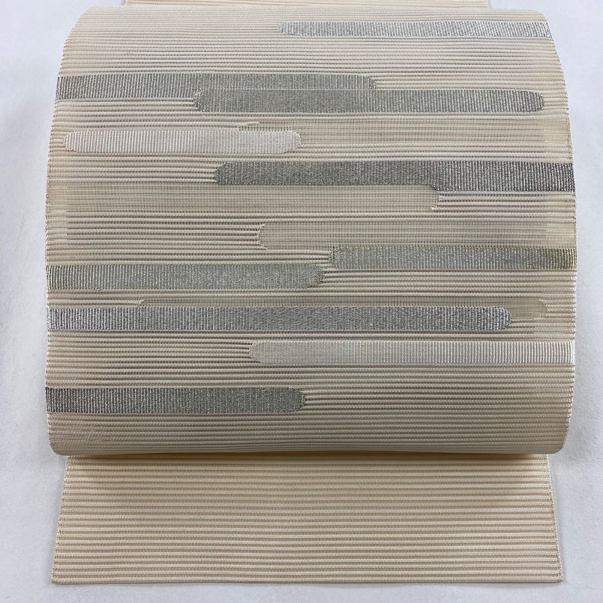 名古屋帯 秀品 夏帯 八寸名古屋帯 松葉仕立て 絽 霞 金糸 ベージュ 正絹