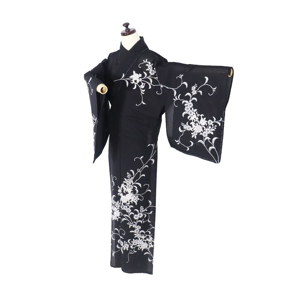 絽 訪問着 正絹 黒 箔彩 白 紫 唐花 トールサイズ ki30874 新品