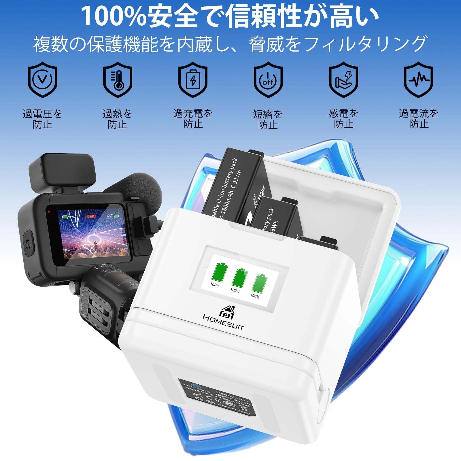 Homesuit 寒冷地 Gopro Hero12/11/10/9 Enduro 対応バッテリー 3個 