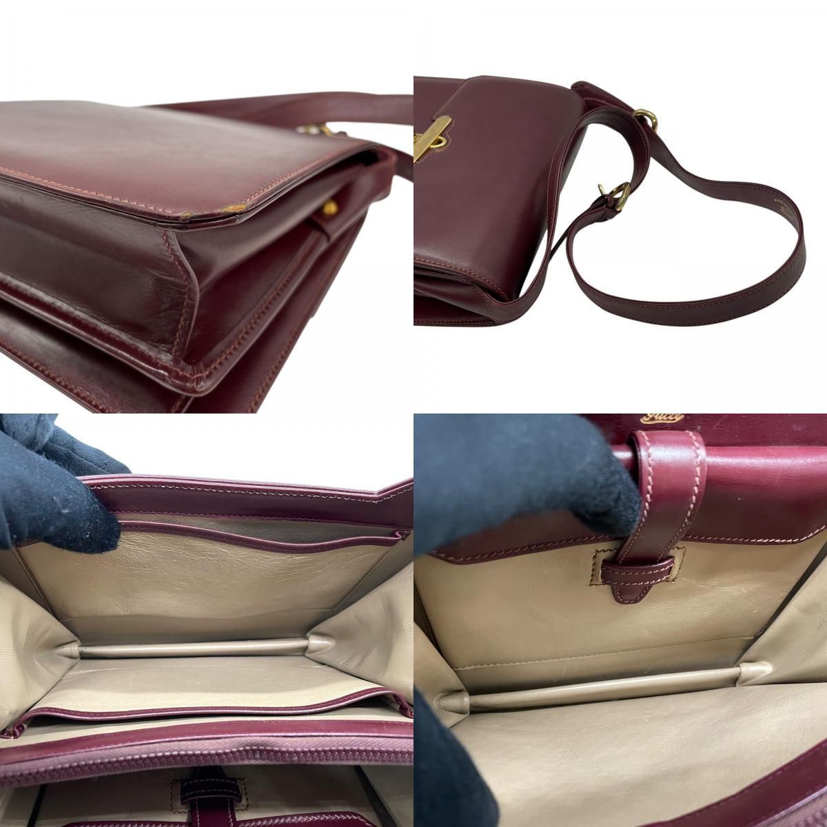 ✨美品✨GUCCI ボディバッグ ウエストポーチ　ターンロック レザー ボルドー グッチウエストポーチ オフディア 黒/赤 ゴールド金具