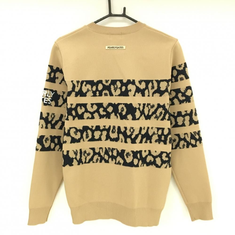 パーリーゲイツ セーター ライトブラウン×黒 一部レオパード ニット メンズ 5 L ゴルフウェア PEARLY GATES