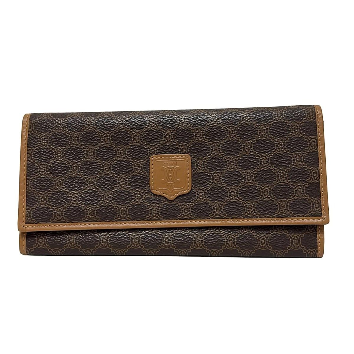 CELINE セリーヌ 長財布 マカダム柄 ダークブラウン×ブラウン レザー