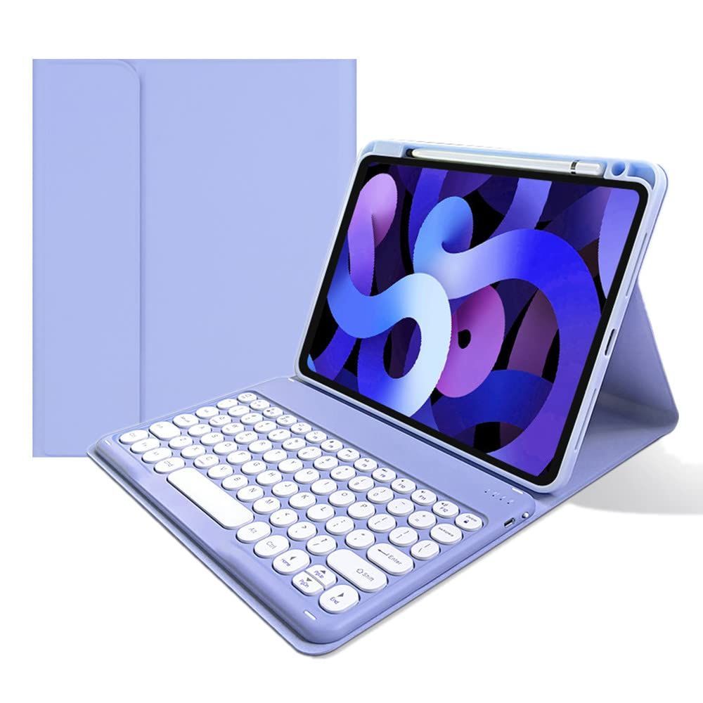 iPad 9 iPad 8 iPad 7 キーボードケース 丸型キー 上側ペンシルホルダー付き iPadAir3 iPadPro10.5 Bluetooth キーボード カバー マグネット 分離式 多角度調整 可愛い 学生 ビジネス (紫)