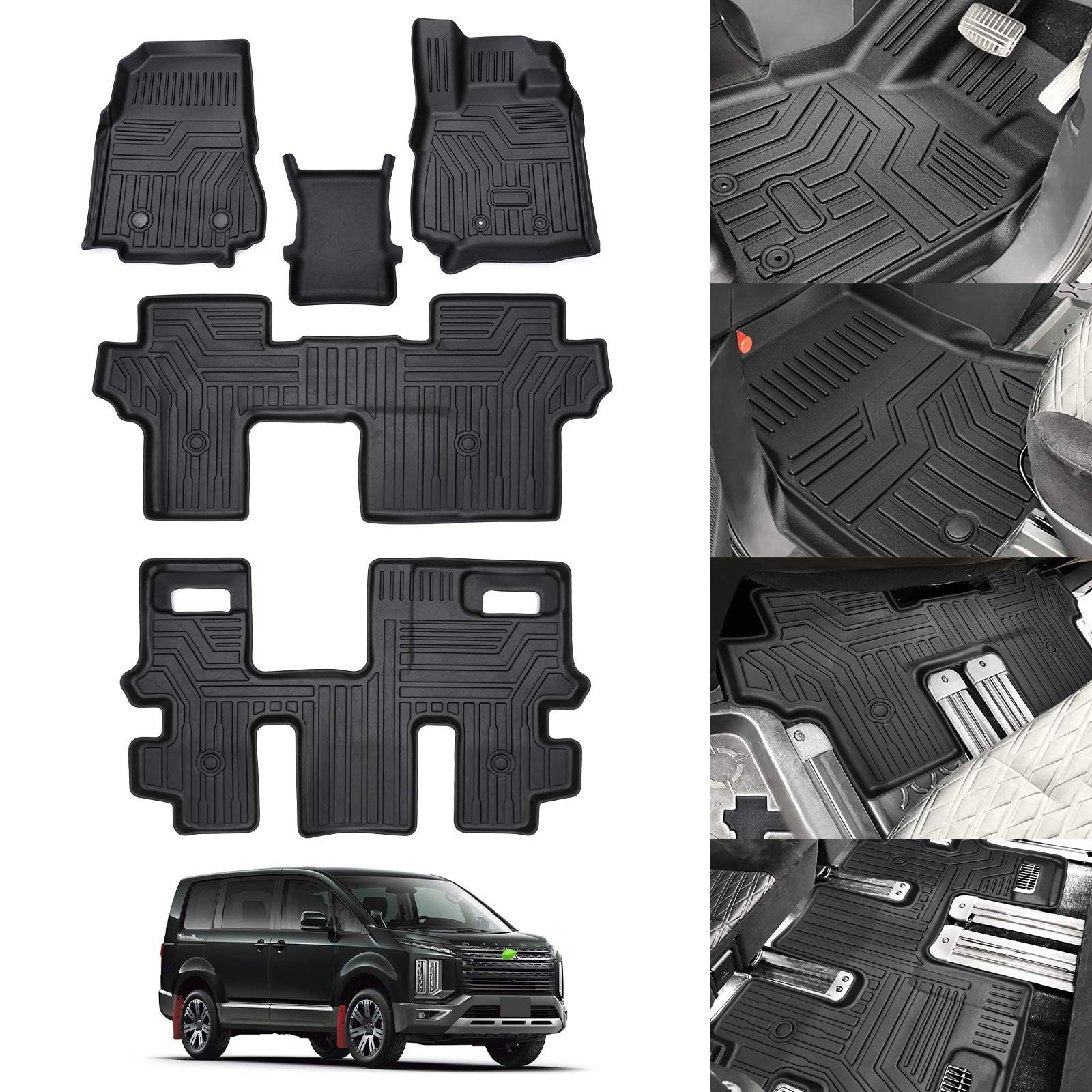 デリカ D5型 フロアマット 8人乗り 立体カーマット 車用 3Dフロアマット 立体構造 DELICA D 5 車種 設計 防水 滑り防止 耐汚れ TPE素材 車種 設計 取付簡単カー用品 1列目|2列目|3列目 5PCSセット