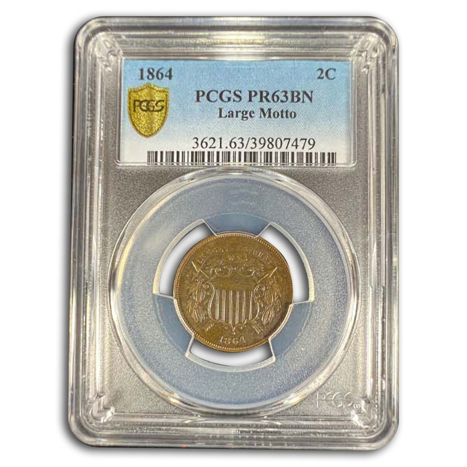 1864 Two Cent Piece PR-63 PCGS Brown