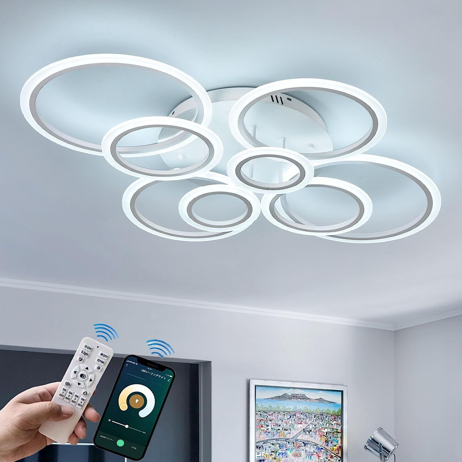 新着商品 ライト リビング インテリア 電球色 間接照明 間接照明 和室 昼光色 洋室 昼白色 高輝度 寝室 常夜灯 台所 無段階調光調色 洗面所 APP遠隔制御|リモコン 天井照明 省エネ 円形照明器具 節電 北欧 105*85cm おしゃれ 8~20畳