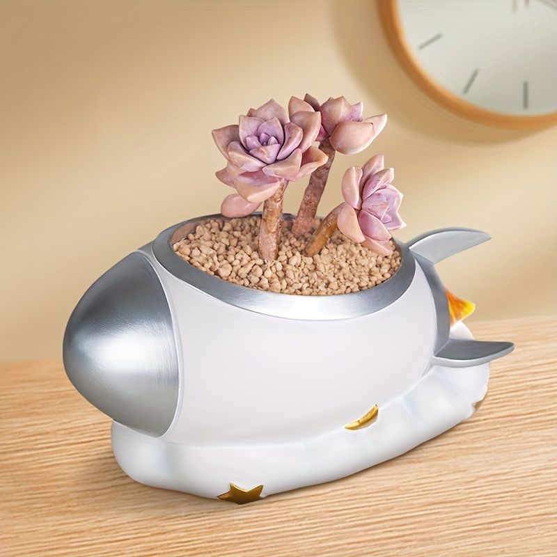 鉢植え 植木鉢 プランター プラントポット フラワーポット ガーデニング 樹脂 屋内 室内 インテリア 玄関 ロケット型 赤 青 銀 3 多肉植物 サボテン ユニーク