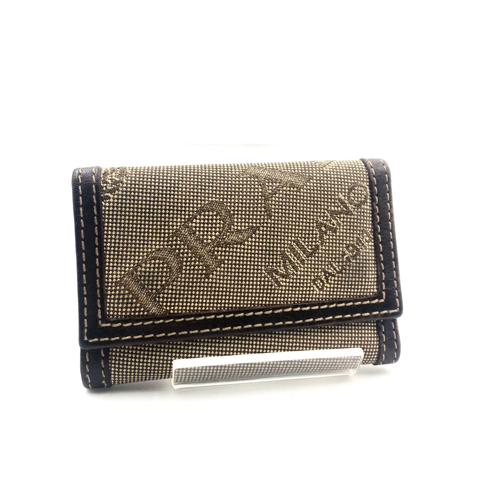 PRADA プラダ ロゴジャガード 6連キーケース キャンバス×レザー ベージュ×ブラウン シルバー金具 Wホック イタリア製 カード付き ART.2M0025 COLOUR.CORDA MORO