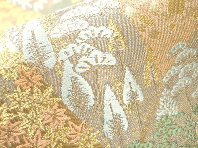 平和屋着物▽六通柄袋帯 唐織 花鳥唐草文 金糸 正絹 逸品 CAAX0048vp