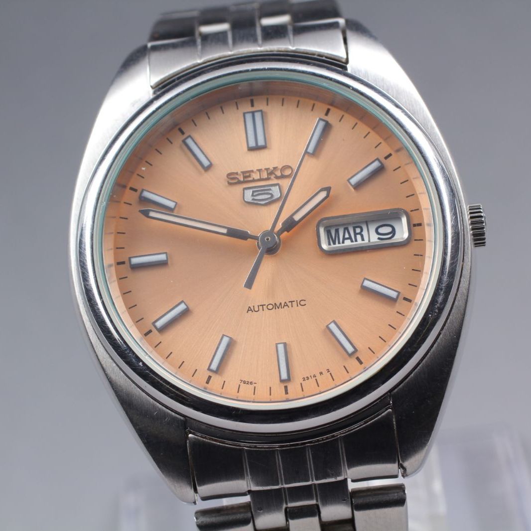 美品 SEIKO5 7S26-0430 自動巻き メンズ 腕時計 ピンクゴールド 34美品SEIKO 5 7S26-0430 セイコー サーモンピンク 自動巻き 裏