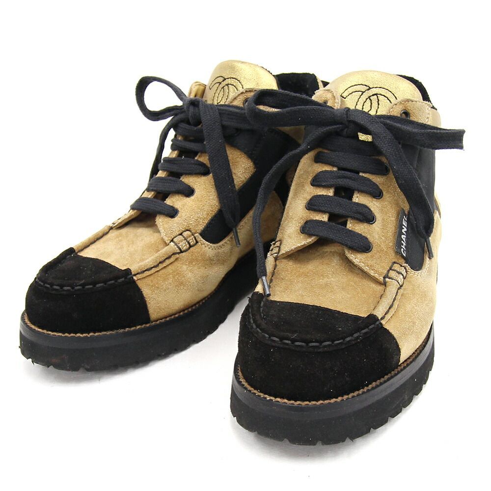 シャネル レディースシューズ スニーカー ベージュ ブラック スエード 
