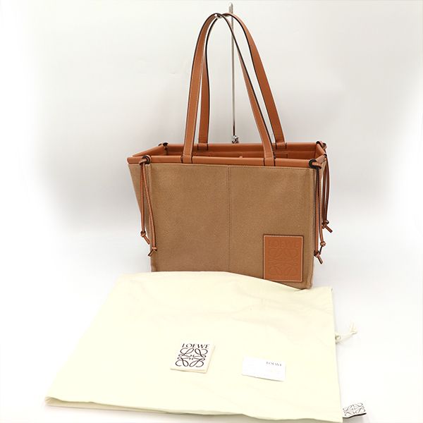 LOEWE ロエベ　クッショントートバッグ　ブラウン　キャンバス　レザー LOEWE/ロエベ】 クッショントート ラージサイズ トートバッグ