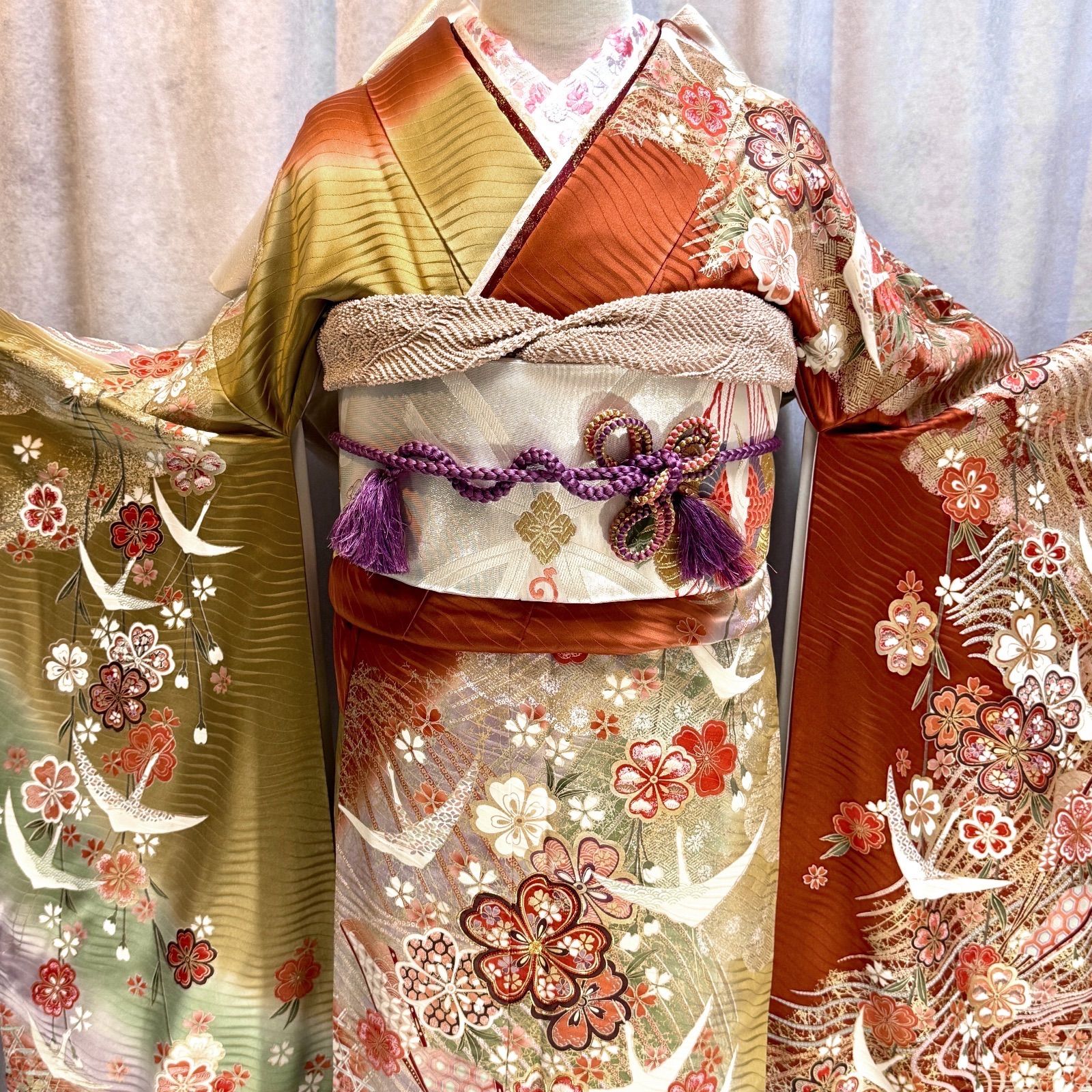 美品 振袖フルセット 正絹振袖 正絹長襦袢 古典柄 153〜163cm 成人式