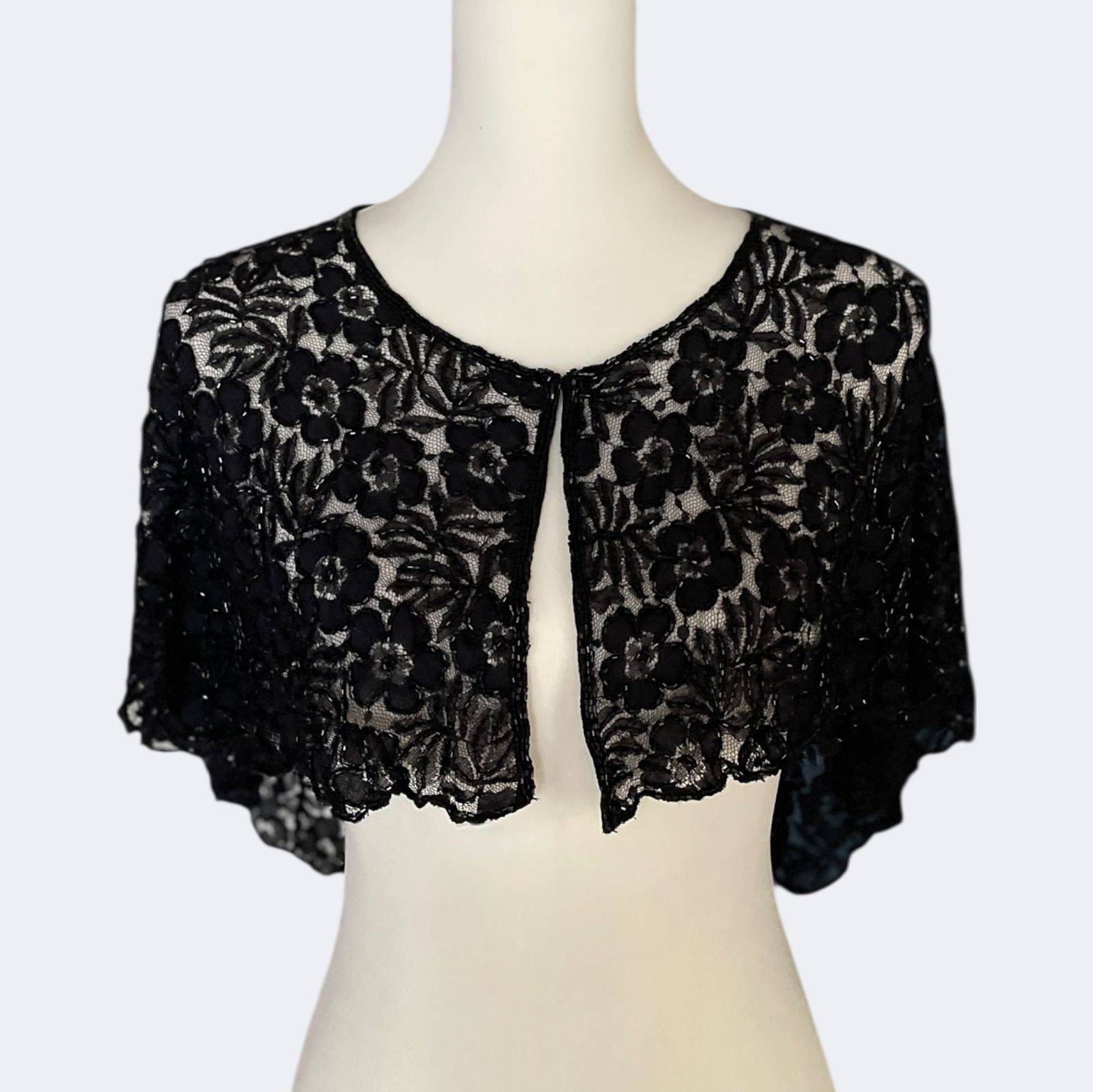 上品ビーズお花レースのブラックフ